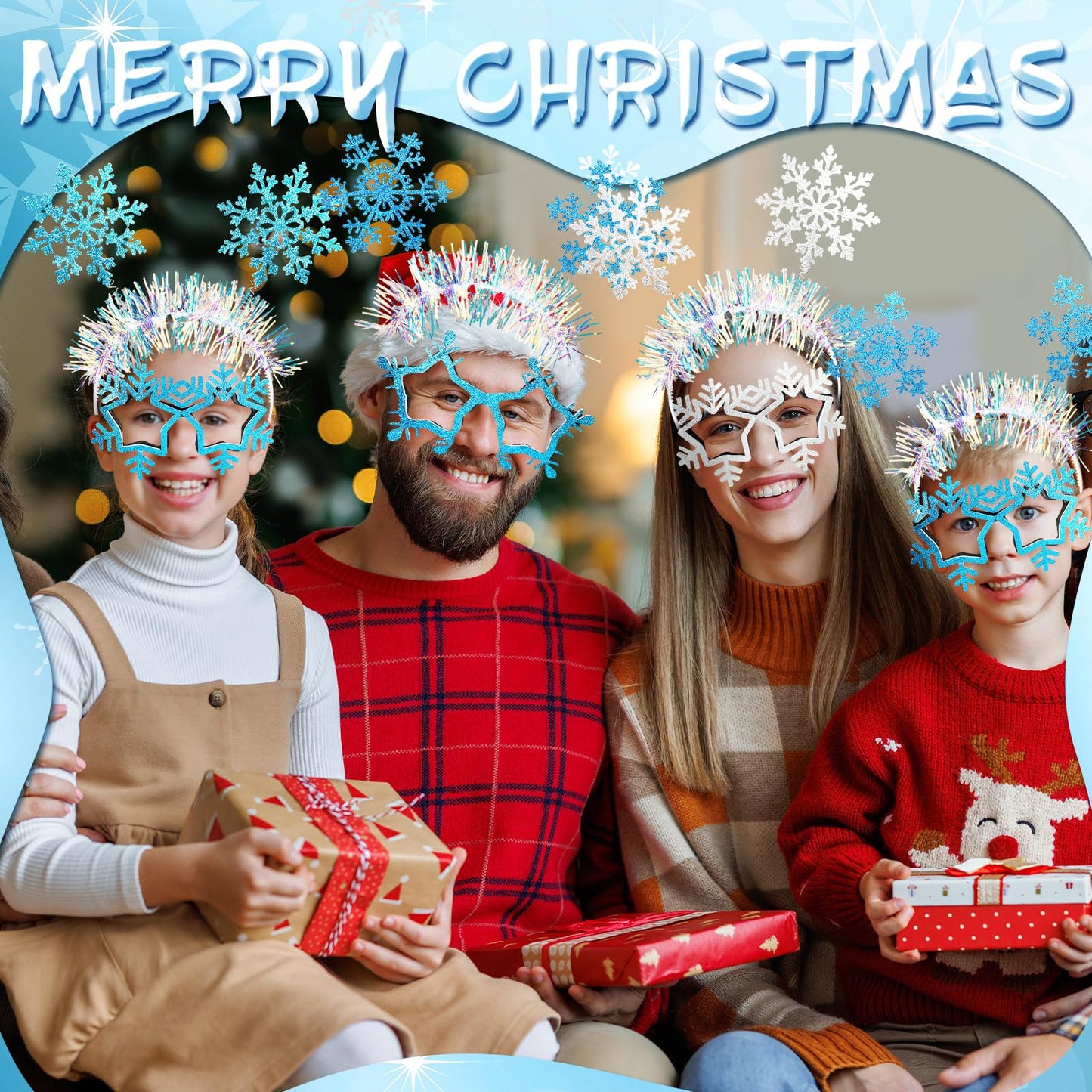 Riceshoot 12 Pcs Christmas Snowflake Headbands Snowflake Glasses Set Christmas Glittered Eyewear Headbands Accessories Party Favors