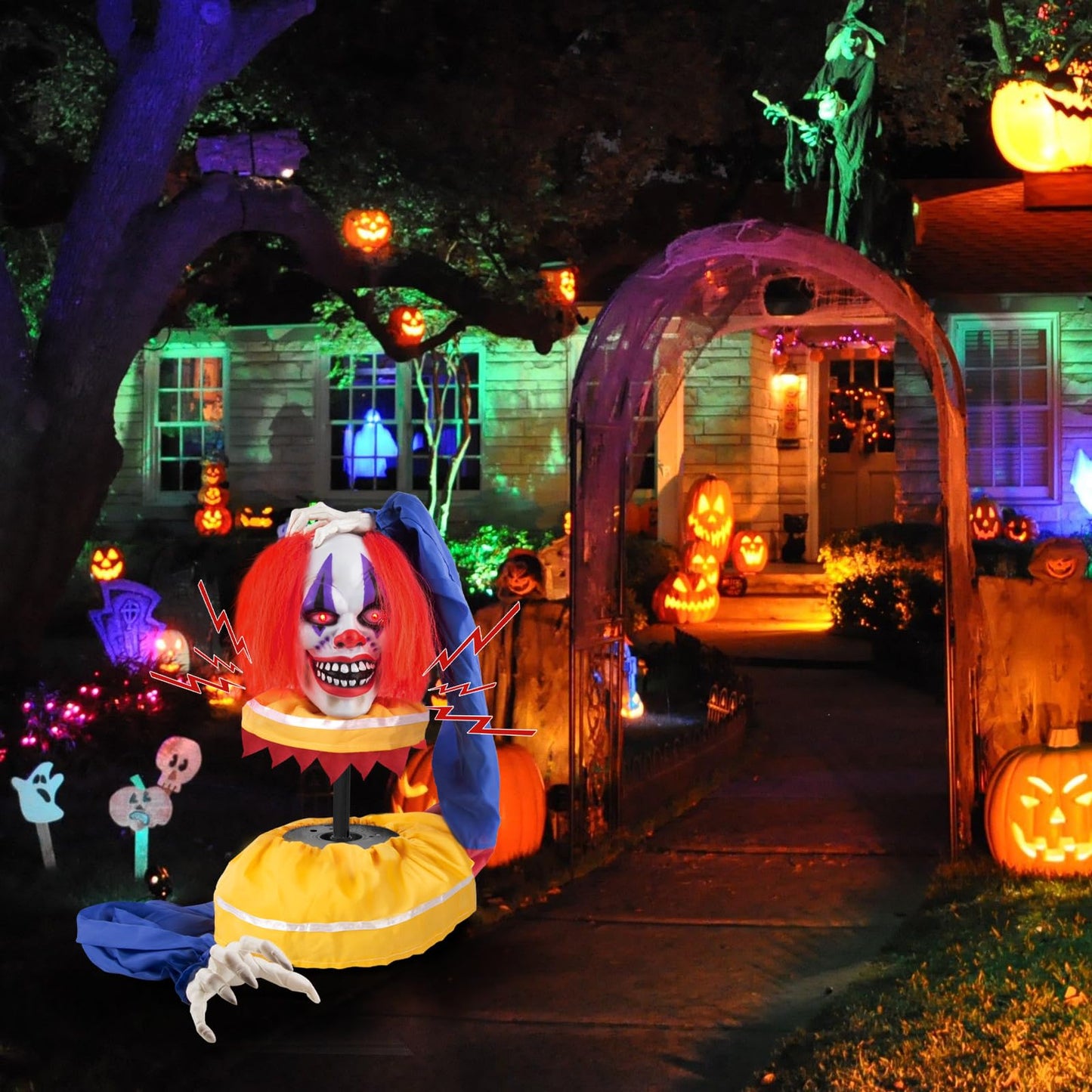 Halloween Animatronics Decorations - Scary Clown with Sound Activated, Creepy Sound, Light Up Eyes, Scary Motion for Halloween Indoor/Outdoor Yard Lawn Decoration, Haunted House Props