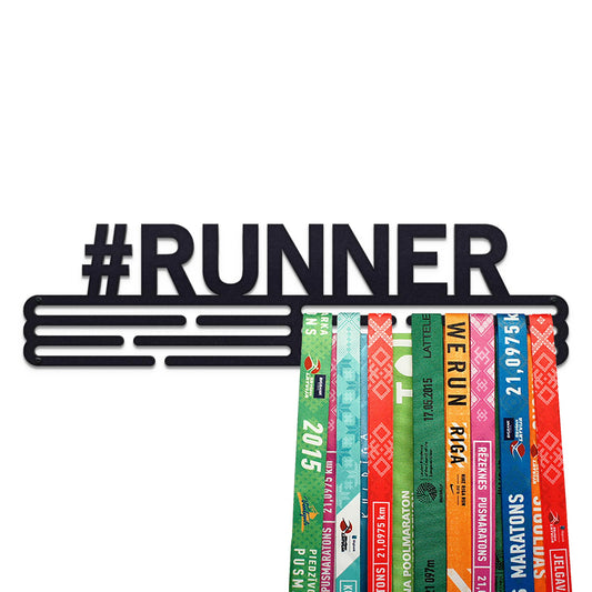 Sports Medal Hanger Display Race #RUNNER | Black Race Medal Holder Awards Wall Mount | Running Marathon Race Medal Display for Wall | Steel medal holder for wall holds up to 48 Medals