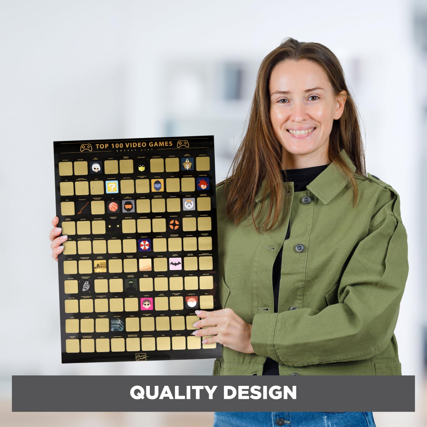 Enno Vatti Top 100 Video Games Bucket List Scratch Poster - Modern Design Scratch Off Cards - Fresh Illustrations of 100 Bucket List for Video Game Enthusiasts - Gift for Video Game Lovers