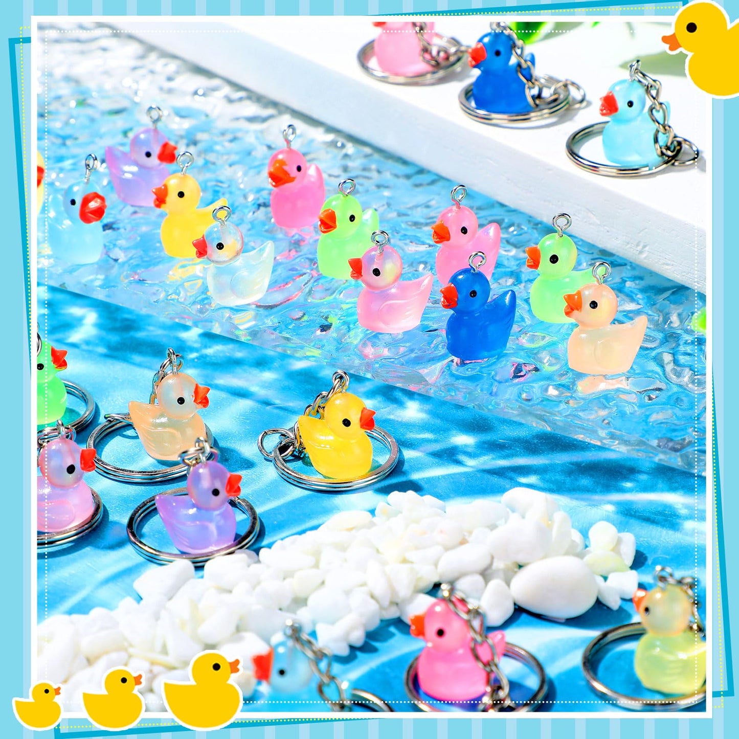 Ecation 100 Pcs Luminous Mini Duck Keychains Glow in the Dark Duck Resin Keychains 3D Tiny Key Chains Bulk Small Animal Pendant Accessories for Birthday Party Favors(Multicolor,Classic)
