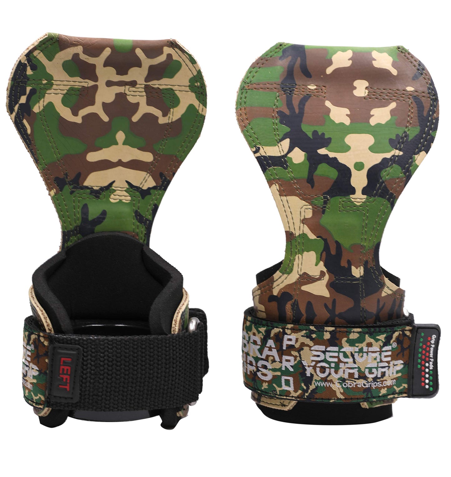 Cobra Grips PRO Weight Lifting Gloves Heavy Duty Straps Alternative Power Lifting Hooks Best for Deadlifts Adjustable Neoprene Padded Wrist Wraps Support Bodybuilding (PRO Green CAMO Rubber)