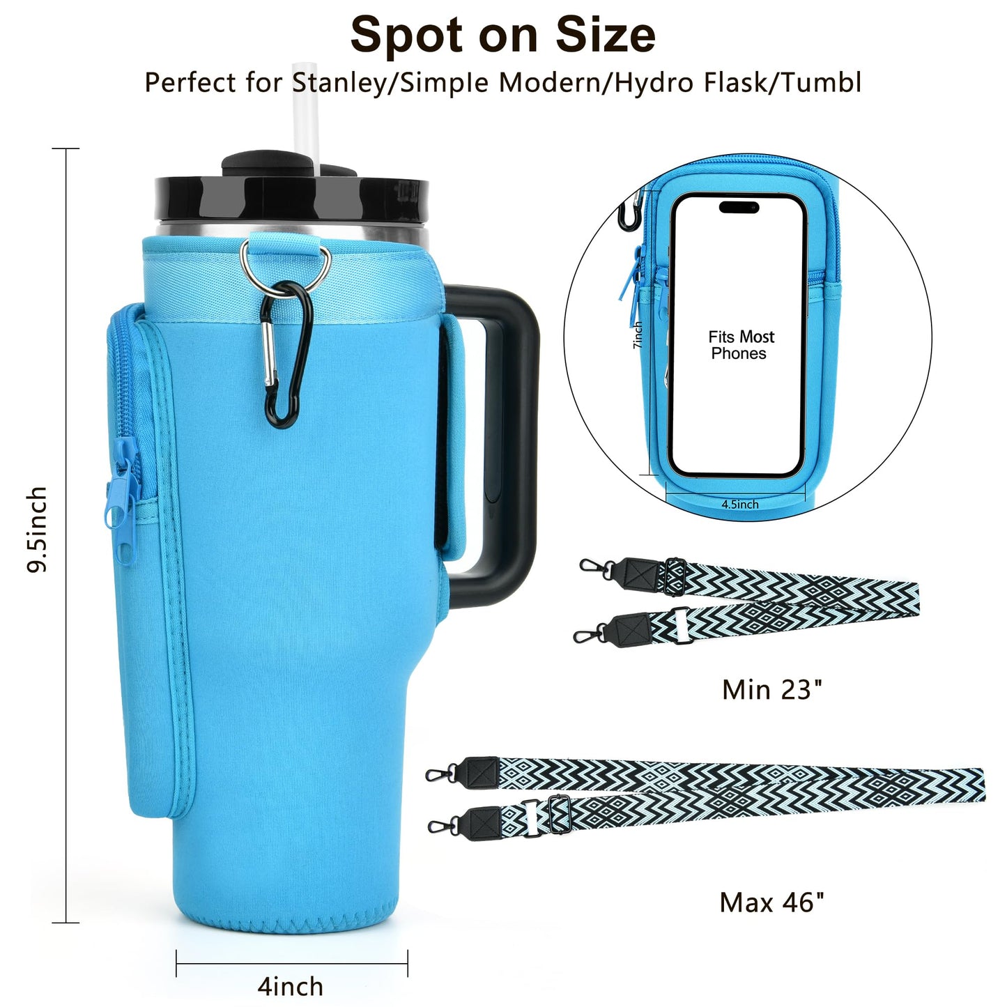 LOKASS Initial Water Bottle Holder with Upgrade Canvas Strap for Stanley 30 oz Tumbler, Gift for Mom Mother's Day Day gifts with Phone Pocket, Personalized Accessories for Stanley Cup, Blue - S