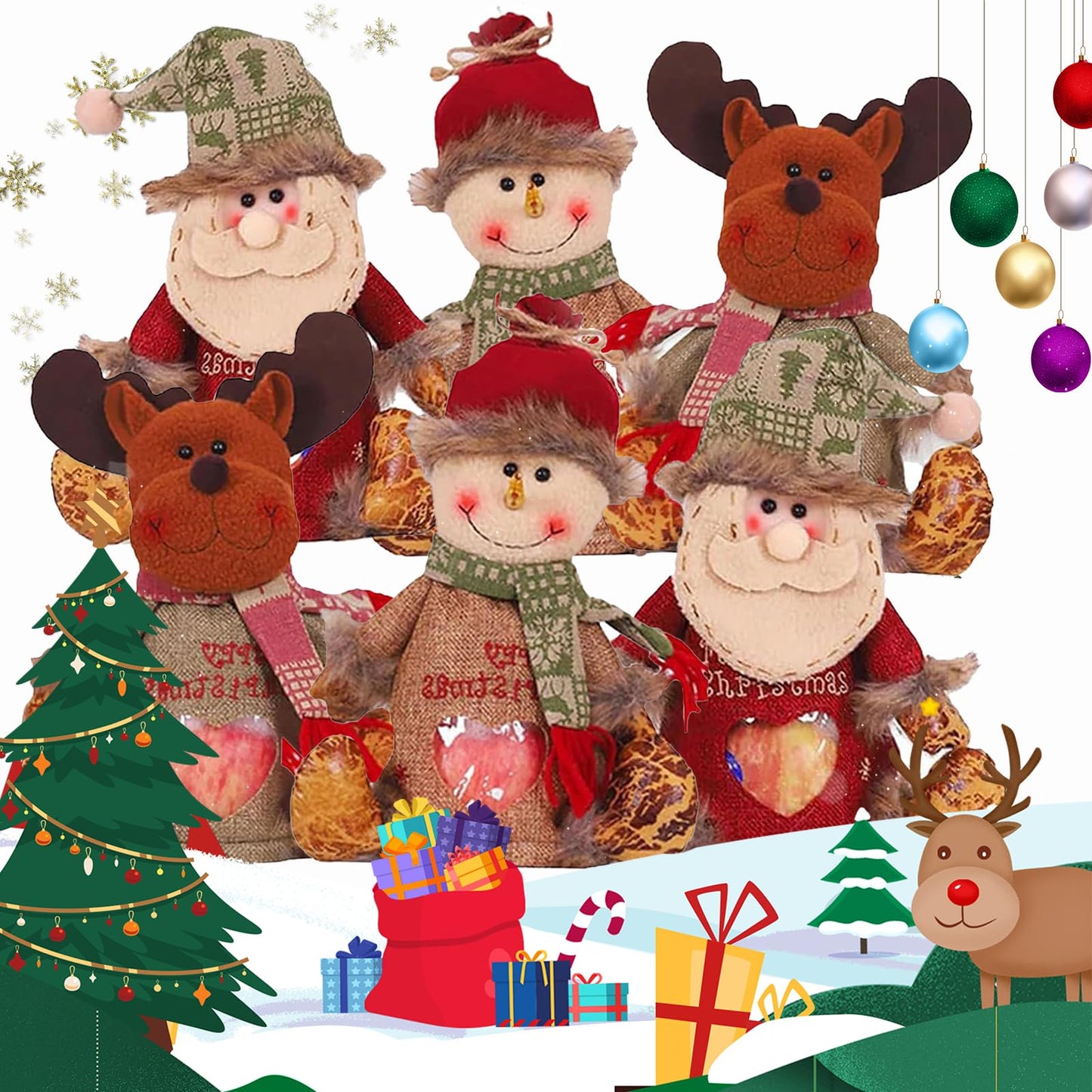 CphZnf Christmas Gift Bags Zipper Design, Christmas Gift Doll Bags, Small Christmas Gift Bags, Christmas Candy Bags, Christmas Bags With Drawstring,Christmas Gift Bags For Party And Festival (6pcs)