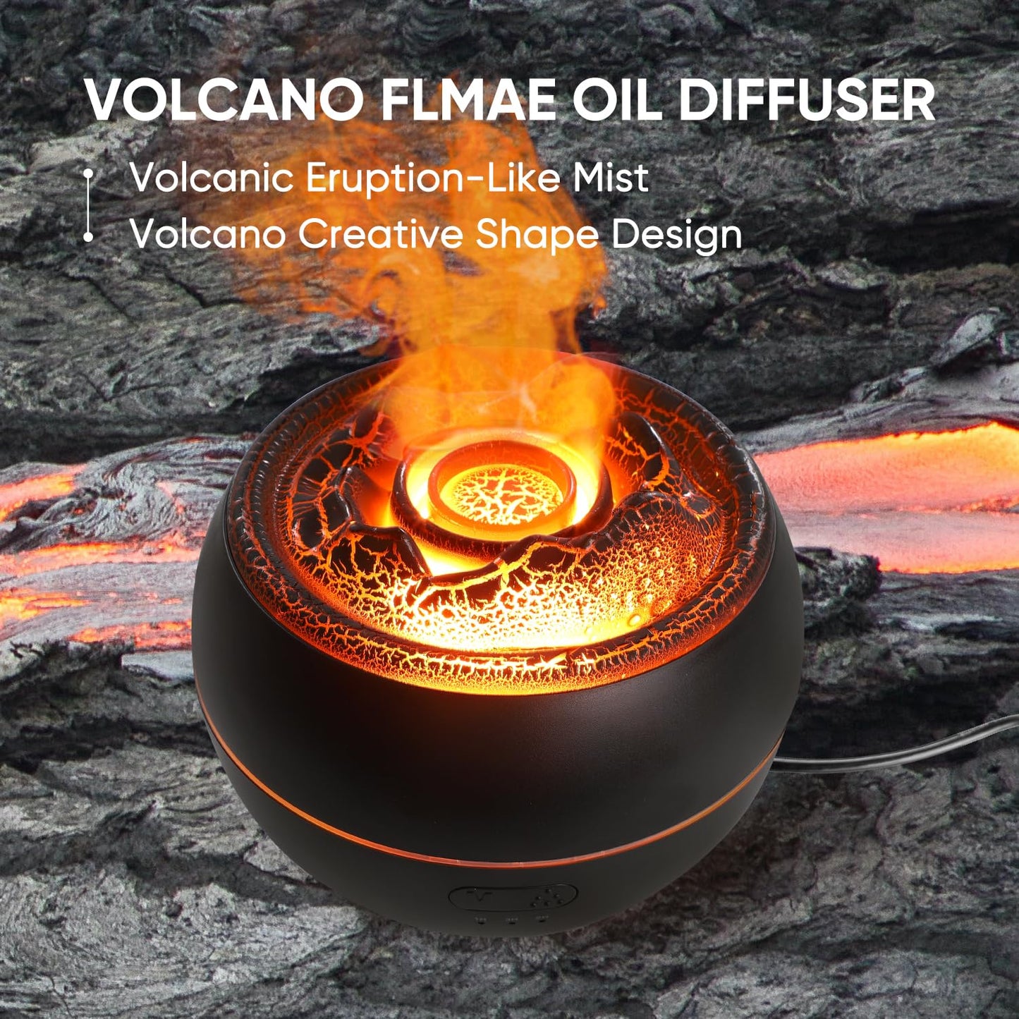YALEDI Essential Oil Diffuser, Volcano Fire Flame Aromatherapy Diffuser, 360ml Ultrasonic Cool Mist Humidifier, Scent Aroma Diffuser with 7 Colors Light, Timer & Auto Shut-Off for Home, Room (Black)