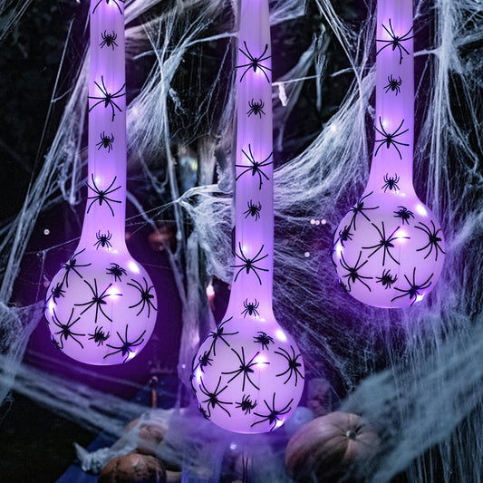 DR.DUDU 3 Pack Hanging Halloween Decorations Outdoor Giant Spider Egg 5"x28", Light Up Spider Webs with Purple LED Lights, Waterproof for Halloween Props Party Gifts, Yard Garden Tree House Décor