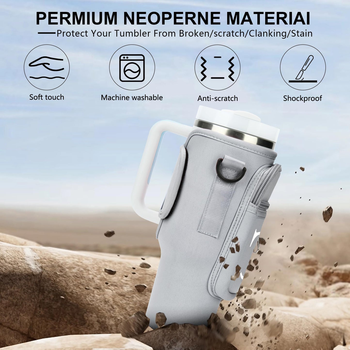 Initial Water Bottle Holder with Strap for Stanley 40 oz Tumbler/Simple Modern 40 oz Tumbler,Water Bottle Carrier Bag with Strap,Personalized A-Z Phone Pocket for Stanley Cup Accessories