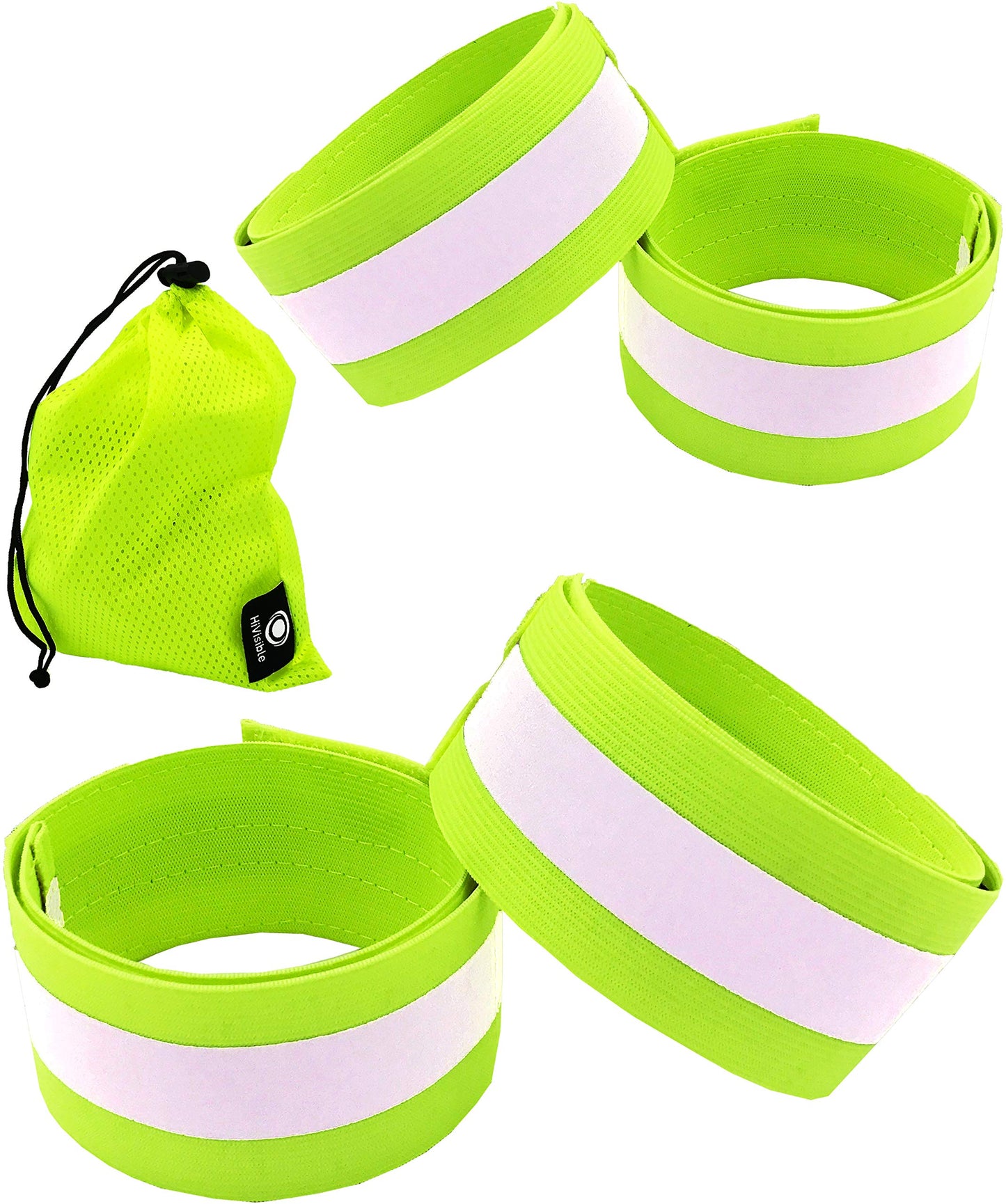 HiVisible Reflective Bands for Night Walking Reflective Arm Bands for Runners Reflective Wristbands Reflective Ankle Bands Cycling Reflective Running Gear Bike Pant Leg Strap Bicycle Pants Clips