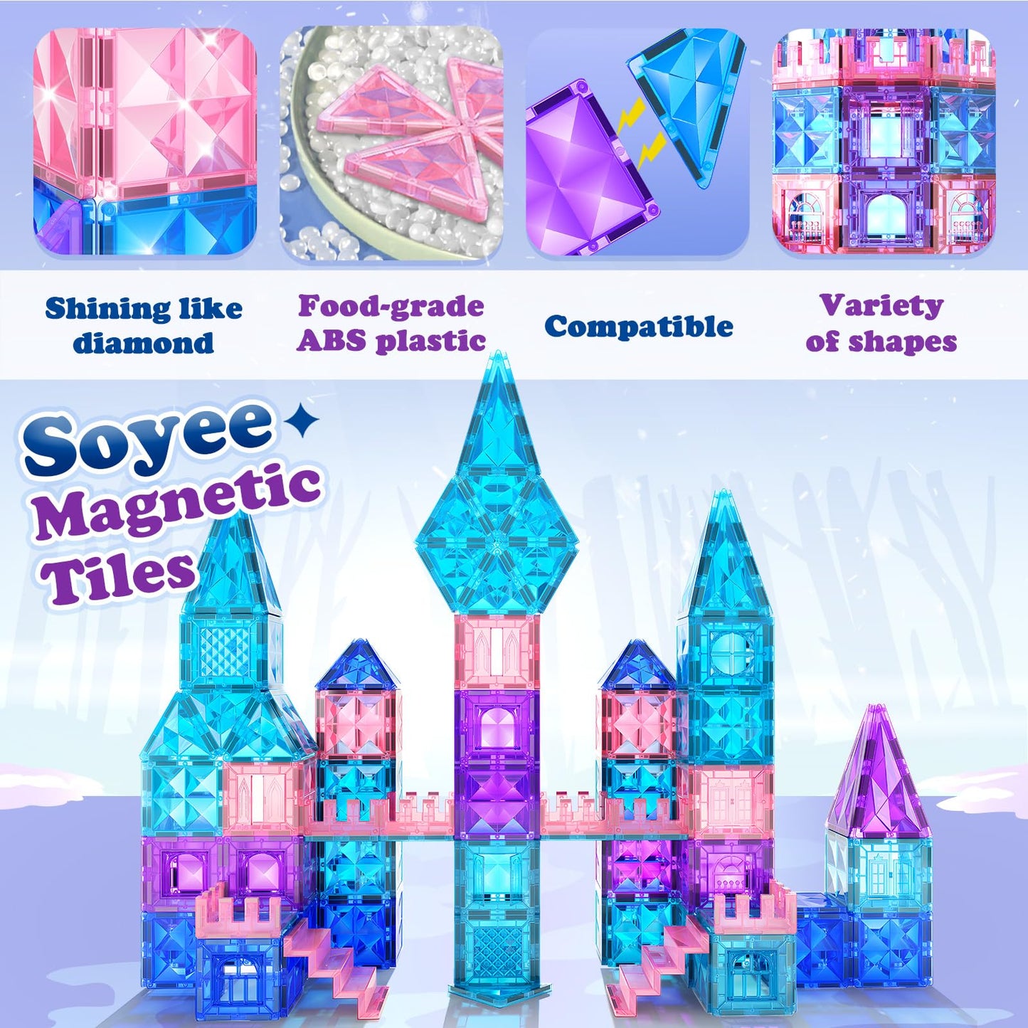 Diamond Magnetic Building Blocks - Princess Toys for 3-8 Year Old Girls & Boys - 3 4 5 6 Year Old Girl Birthday Xmas Present Preschool K12 Classroom Decor Classroom Must Haves School Supplies