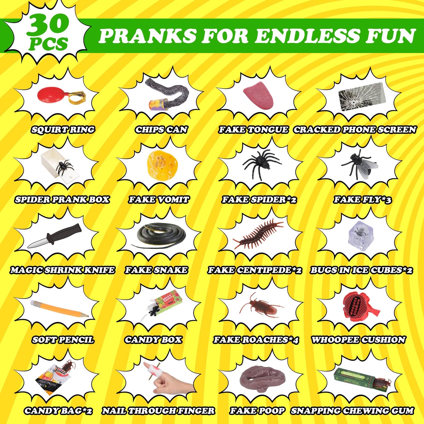 Think Wing Prank Kit Funny Gag Gifts, Joke Box Ultimate Gift Set, Practical Jokes Perfect Party Favors 30 PCS Pranks for Kids Adults, April Fools Jokes Toys