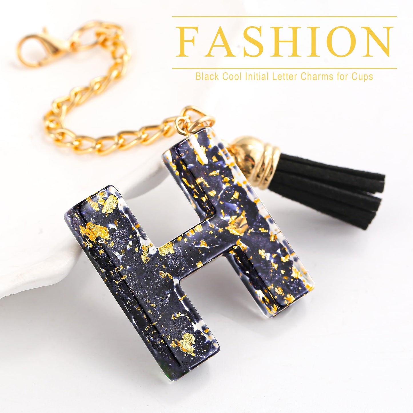Letter Charm Accessories for Stanley Cup 1 PCS Cute Initial Keychain Handle Charm for Stanley Tumbler for Women Black Letter H