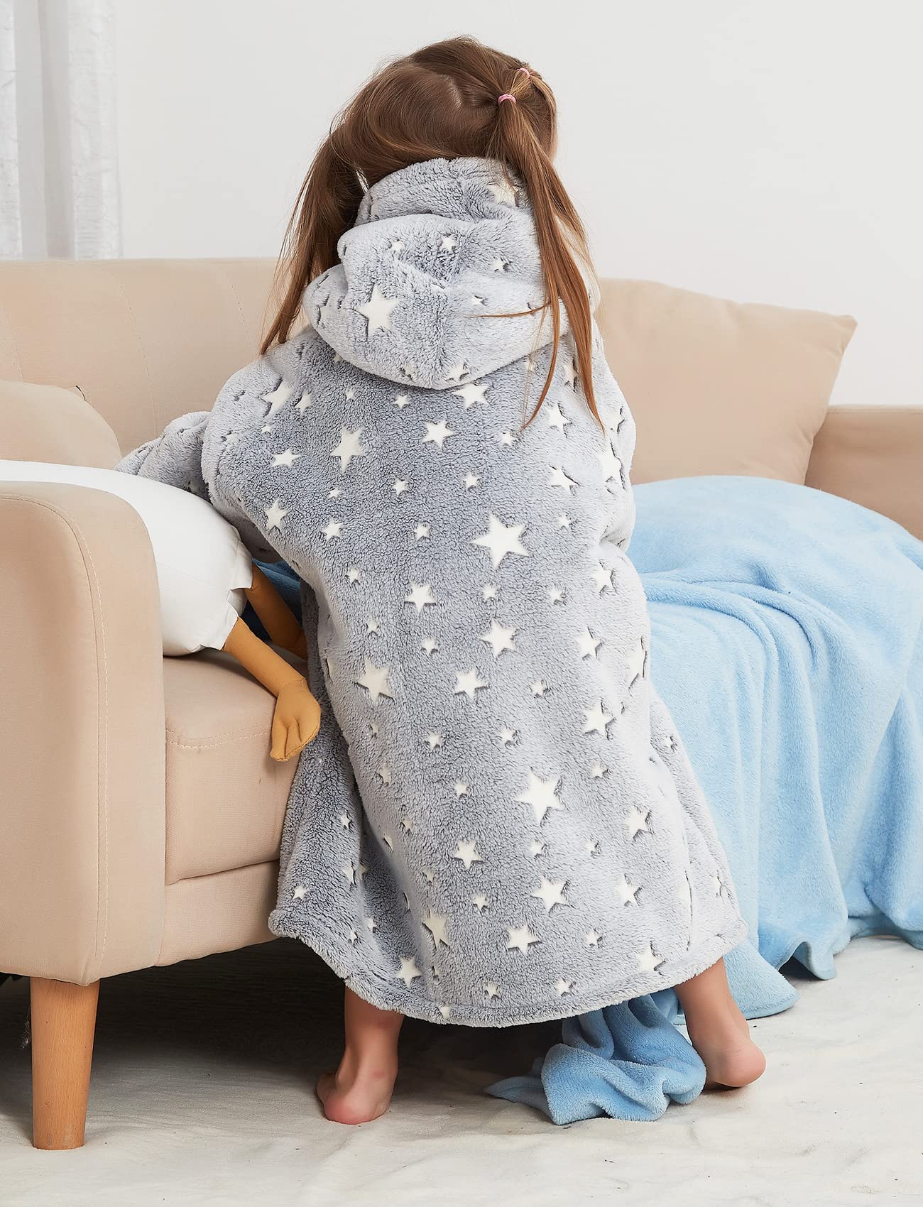 KFUBUO Wearable Blanket Hoodie for Kids Toddlers Sherpa Blanket Sweatshirt With Pocket Cute Hoodies 2-6 Year Old Girl Boy Birthday Gifts