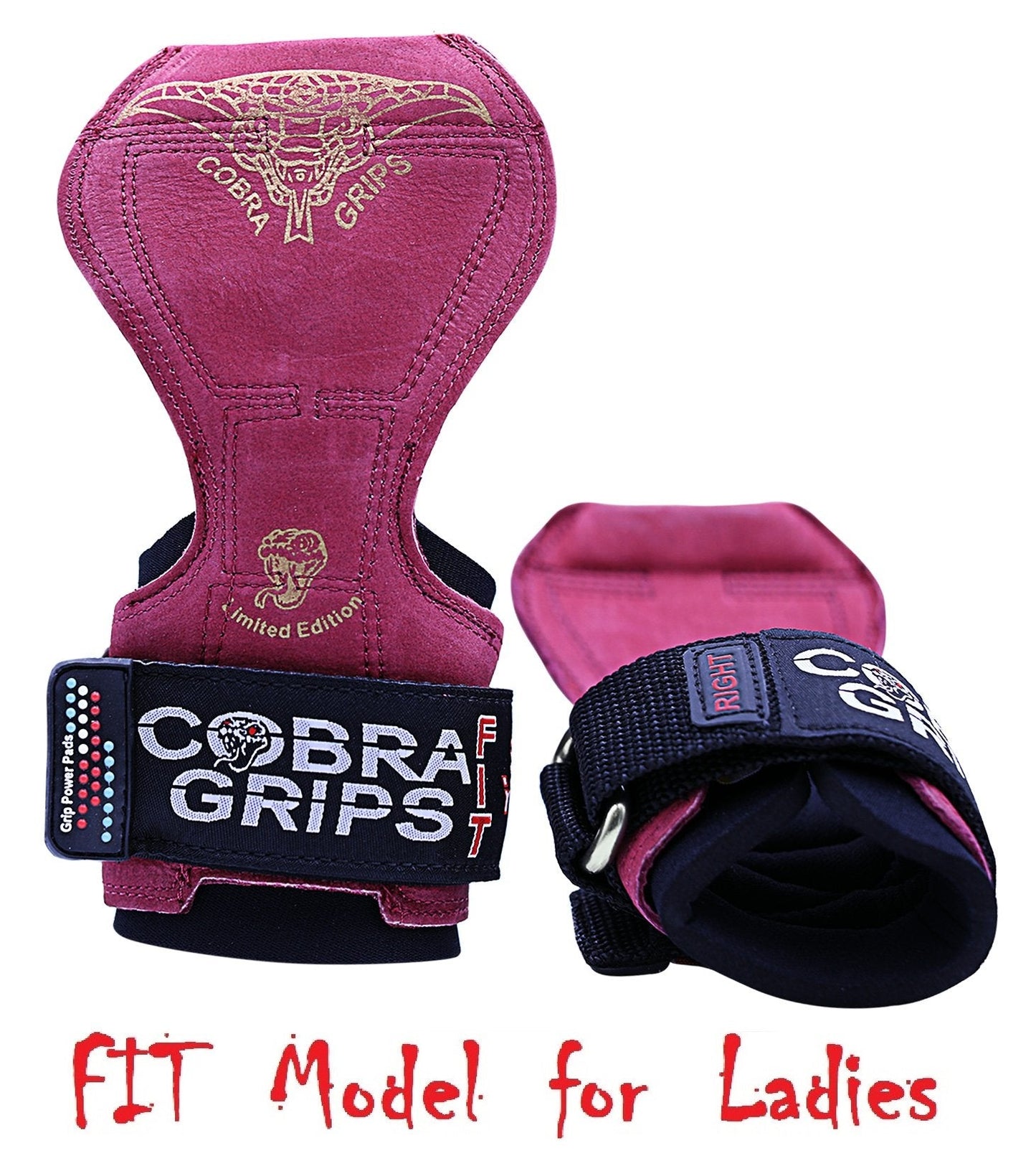 Cobra Grips PRO Weight Lifting Gloves Heavy Duty Straps Alternative to Power Lifting Hooks for Deadlifts with Built in Adjustable Neoprene Padded Wrist Wrap Support Bodybuilding (FIT Red Leather)