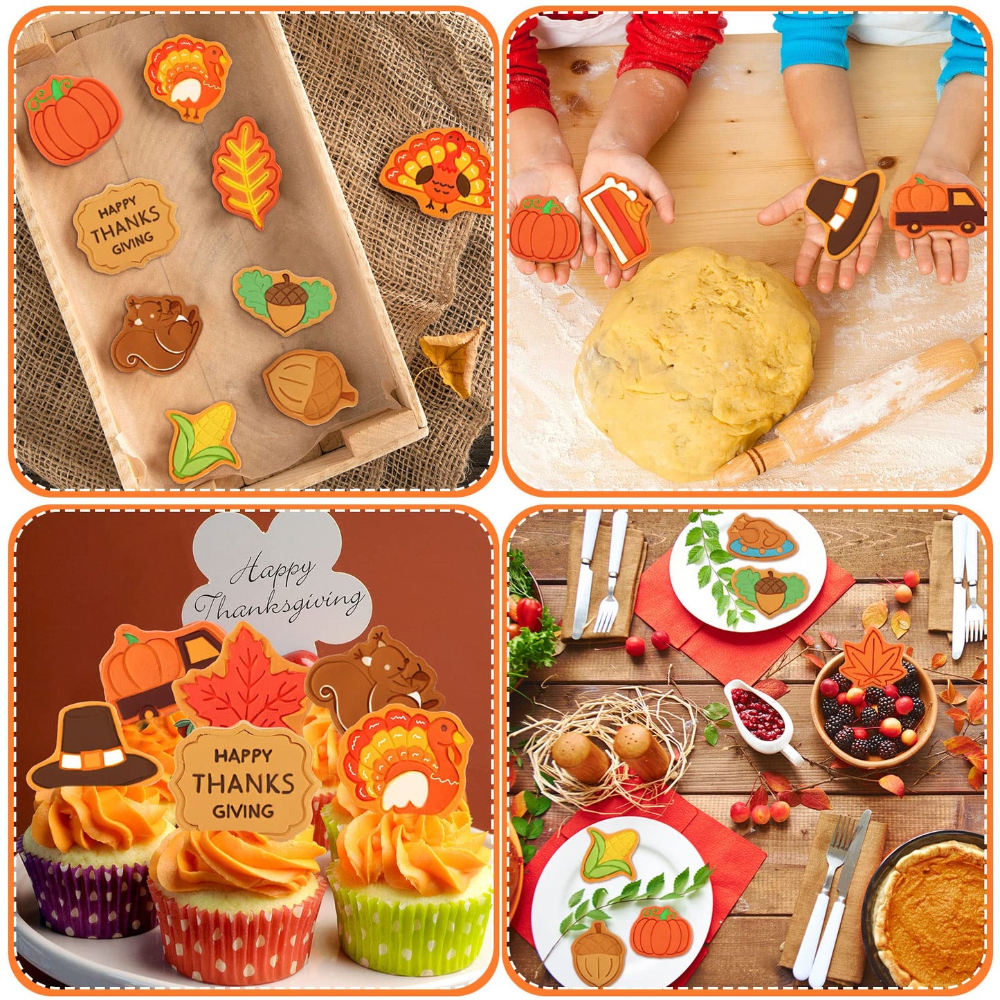 Hoolerry 16 Pcs Thanksgiving Cookie Cutter with Plunger Stamp Fall 3D Biscuit Cutter Pastry Fondant Embossing Mold for Baking Supplies