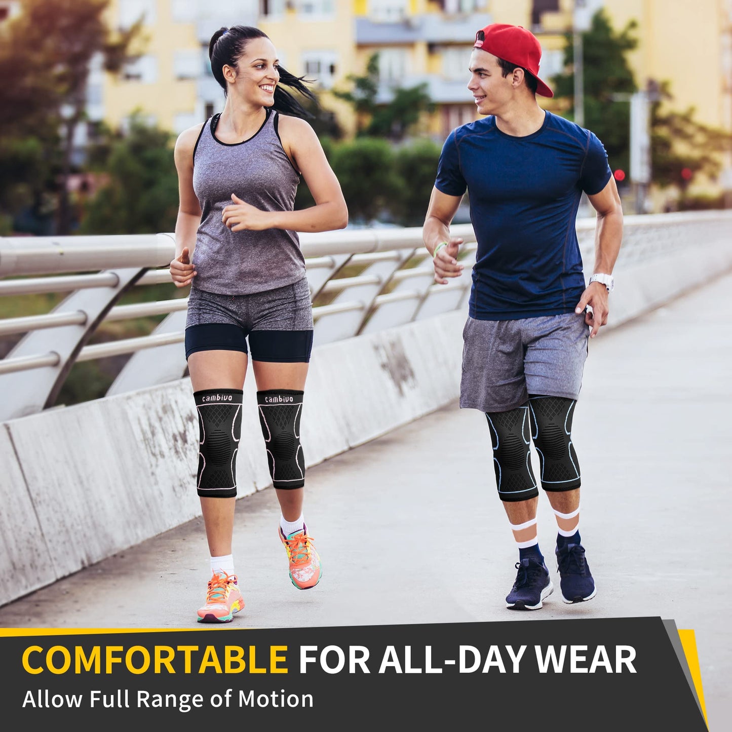 CAMBIVO Knee Brace Support(2 Pack), Knee Compression Sleeve for Running, Hiking, Basketball, Arthritis, ACL, Meniscus Tear, Knee Pain Relief and Injury Recovery (Upgrade-Black,XXX-Large)