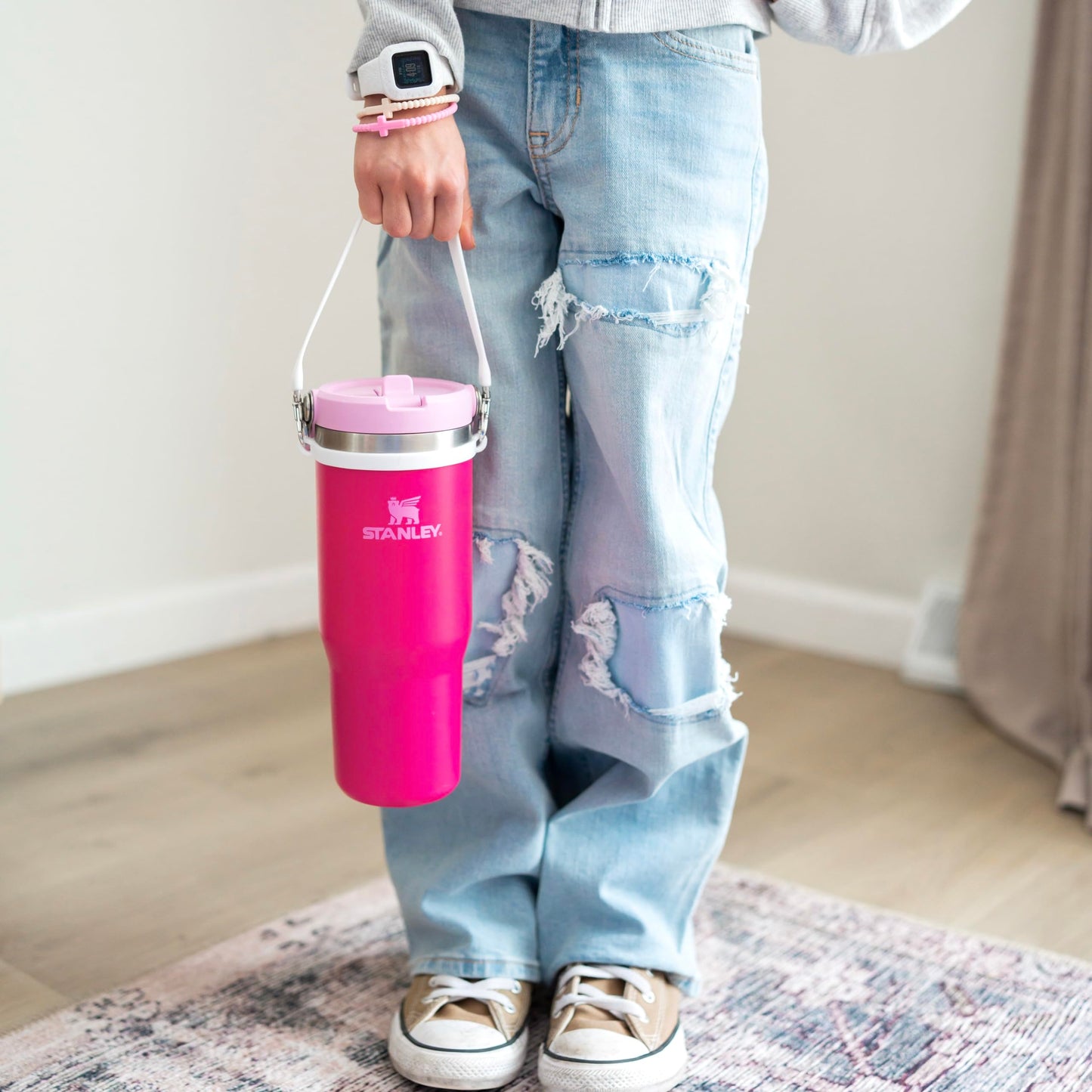 Ryan & Rose Water Bottle Handle - Silicone Water Bottle Sling, Carrier, Holder with Strap Compatible Stanley Cup Accessories (Flat White)