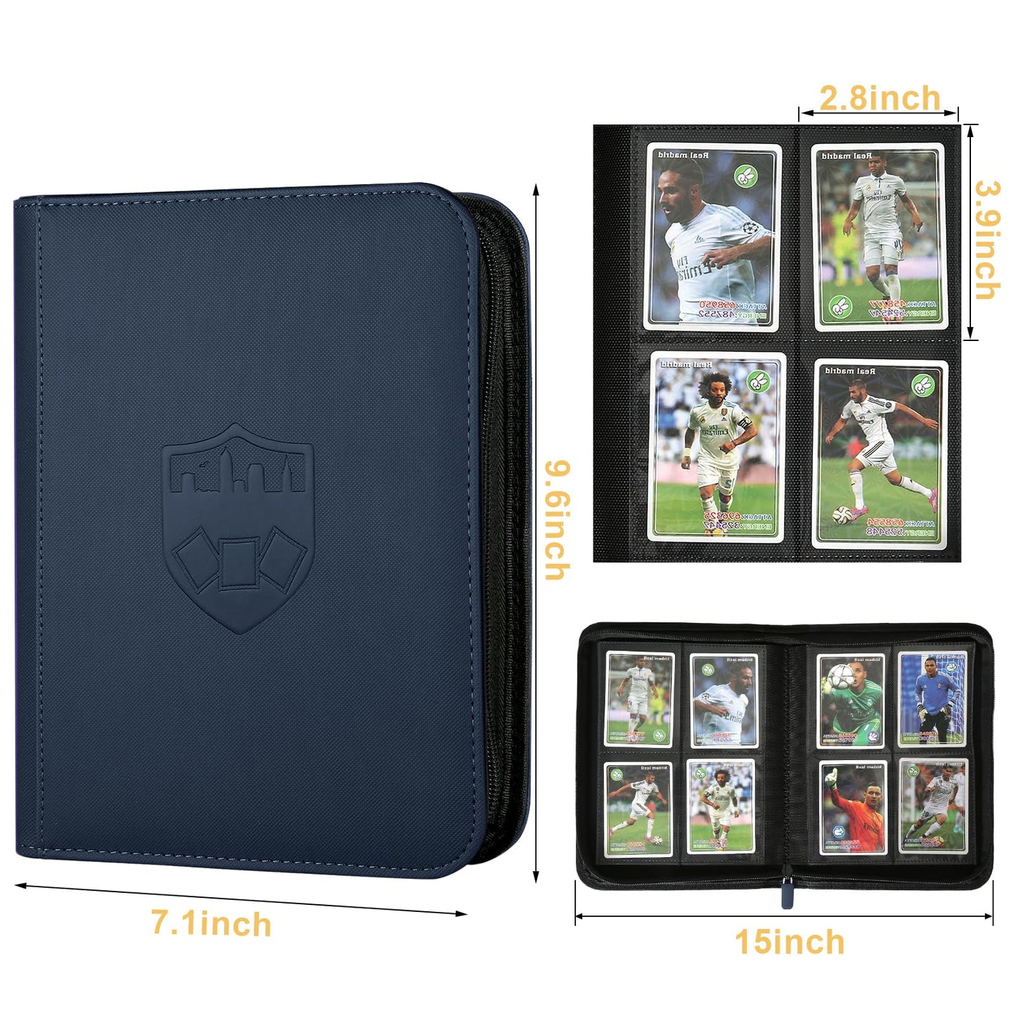 Trading Card Binder 4 Pocket, GERMUN PU Cover Card Binder for 160 Cards, Premium Trading Card Holder Folders, Double Sided Pocket Card Album for MTG, TCG (Blue)
