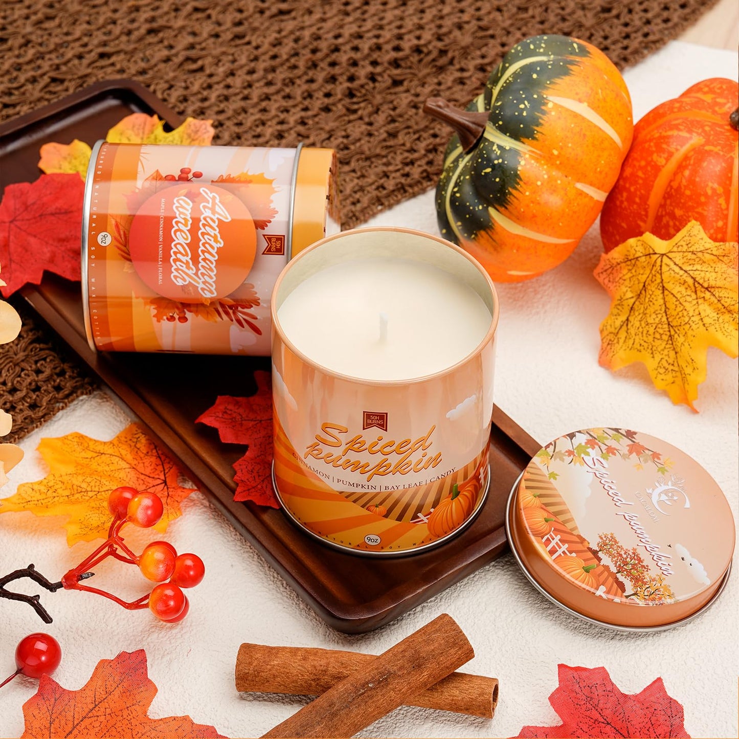 4 Pack Scented Fall Candles Set, 36oz Aromatherapy Soy Wax Candles for Home Scented, Halloween House Warming Gifts Birthday Candle for Women Halloween Apple Pie/Autumn Wreath/Cinnamon/Pumpkin Candle