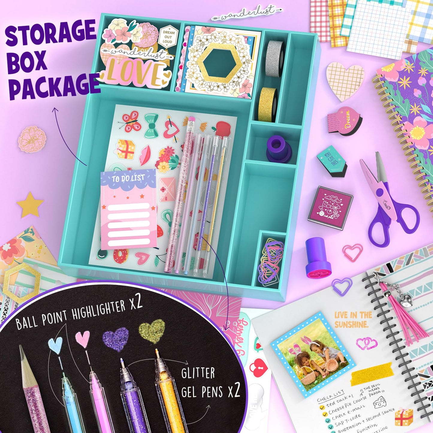 2-Pack DIY Journal Kit - Gifts for Girl Ages 8 9 10 11 12 13 14 Year Old - Cool Birthday Gifts Ideas for Girls - Art & Crafts for Tween Kid - Teen Girls Trendy Stuff - Scrapbook & Diary Supplies Set