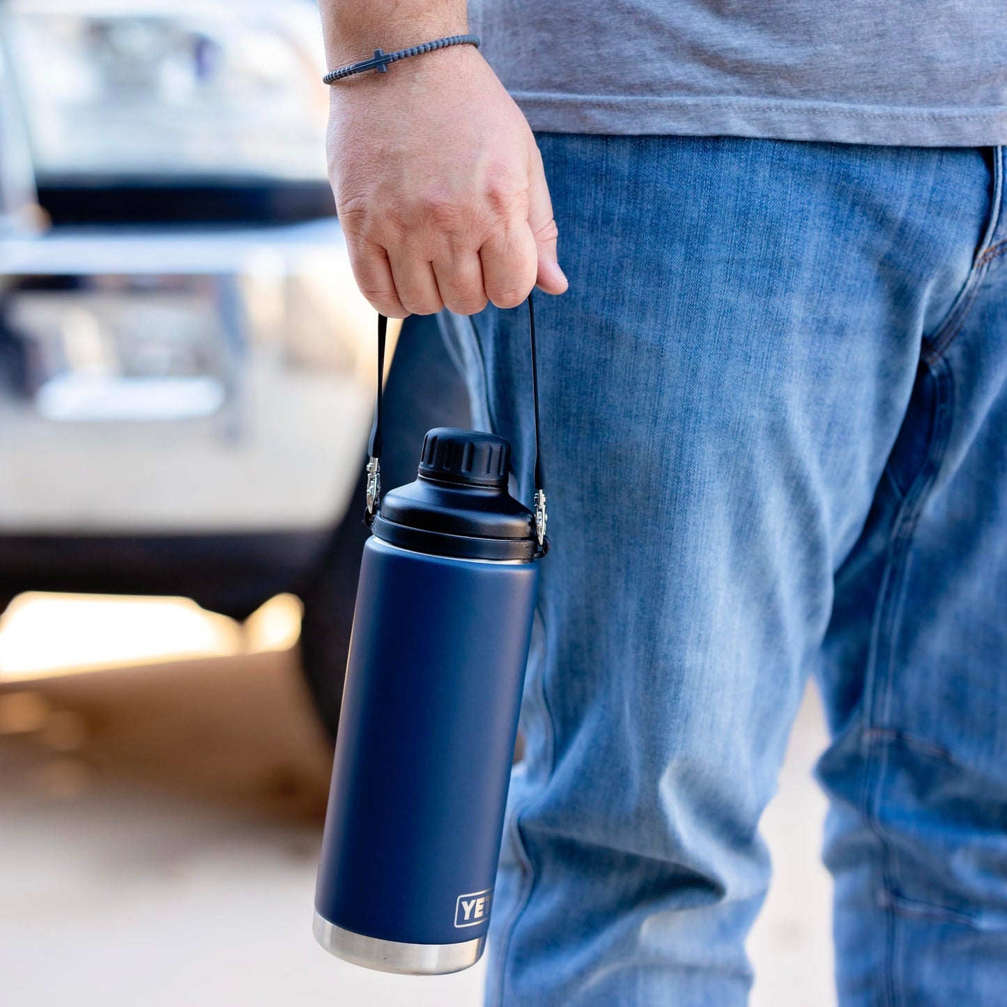 Ryan & Rose Water Bottle Handle - Silicone Water Bottle Sling, Carrier, Holder with Strap Compatible Stanley Cup Accessories (Flat Black)