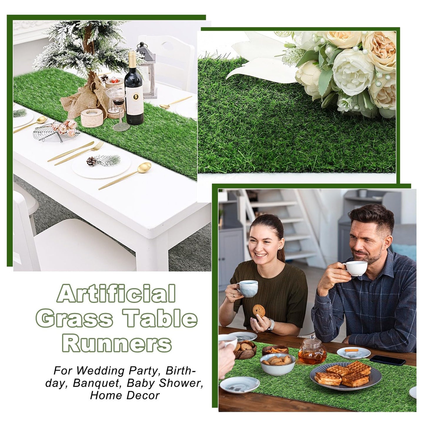 Artificial Grass Table Runners-13 x 72 Inches Faux Grass Table Runner for Golf Themed Party,Synthetic Turf Table Runner for Wedding Party, Birthday, Banquet, Baby Shower, Home Decor