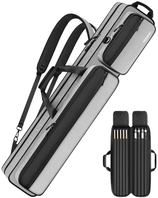 PEKREWS Pool Cue Case 4x5, Pool Stick Case with Multiple Pockets Holds 4 Butts 5 Shafts, Soft Padded Sturdy Pool Cue Bag, Billiard Cue Backpack with Adjustable Shoulder Straps for Men and Women