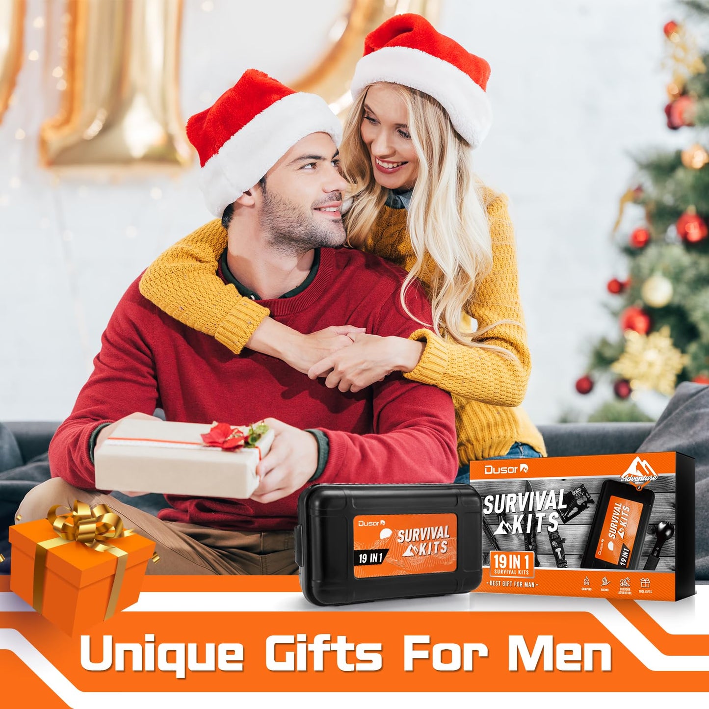 Dusor 21 in 1 Survival Kit Gifts for Men, Hunting Fishing Gifts for Dad Boyfriend, Survival Gear and Supplies, Fishing Gear and Equipment, Husband Camping Essentials, Gifts for Men Who Have Everything