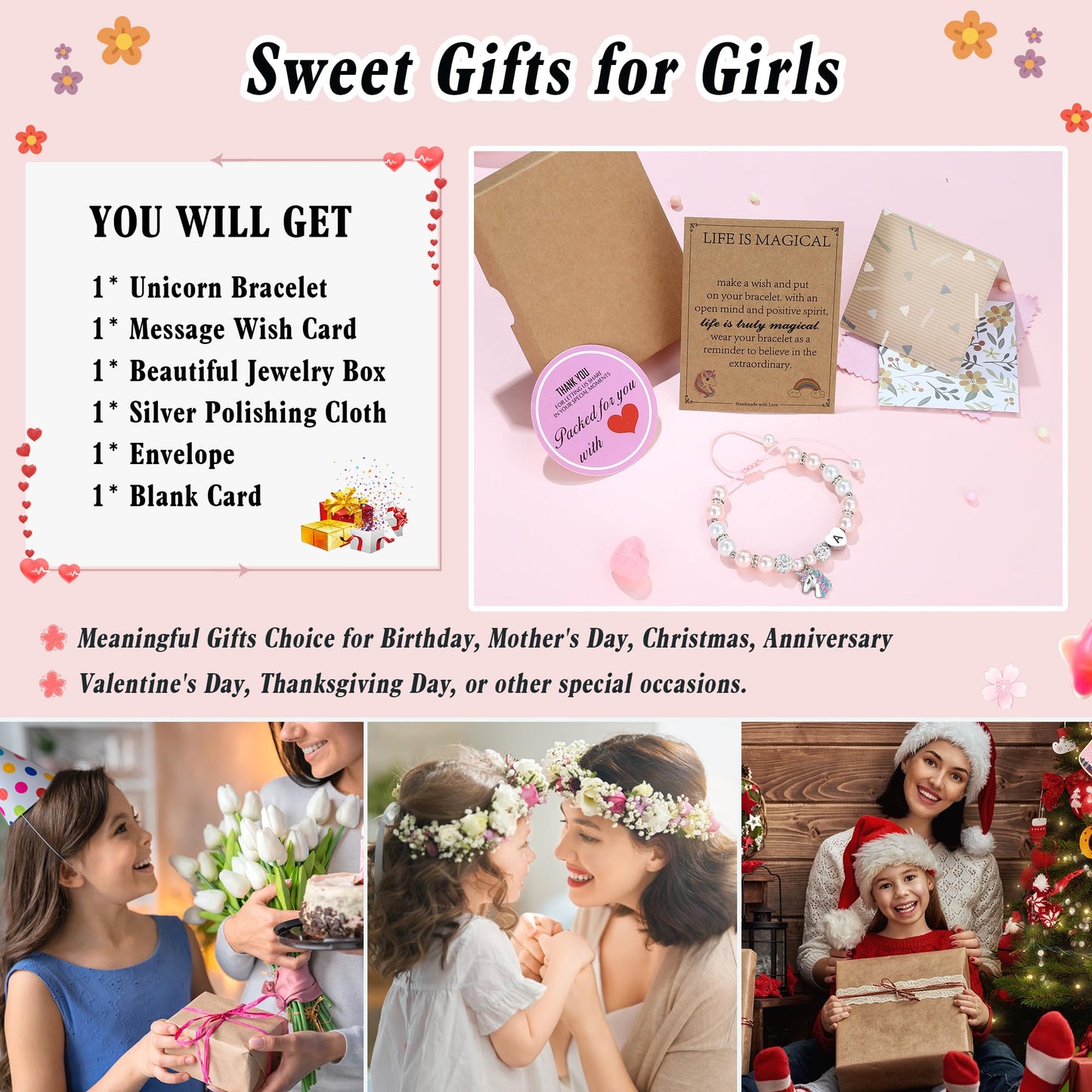 Hidepoo Unicorn Bracelet Gifts - Heart Initial A Unicorn Jewelry Unicorns Gifts Rainbow CZ Letter Unicorn Bracelets Birthday Gift