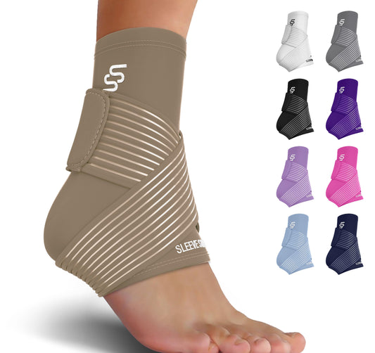 Sleeve Stars Ankle Brace for Sprained Ankle, Plantar Fasciitis Relief Achilles Tendonitis Brace, Ankle Support for Women & Men with Strap, Heel Protector Wrap for Pain & Compression (Single/Beige)