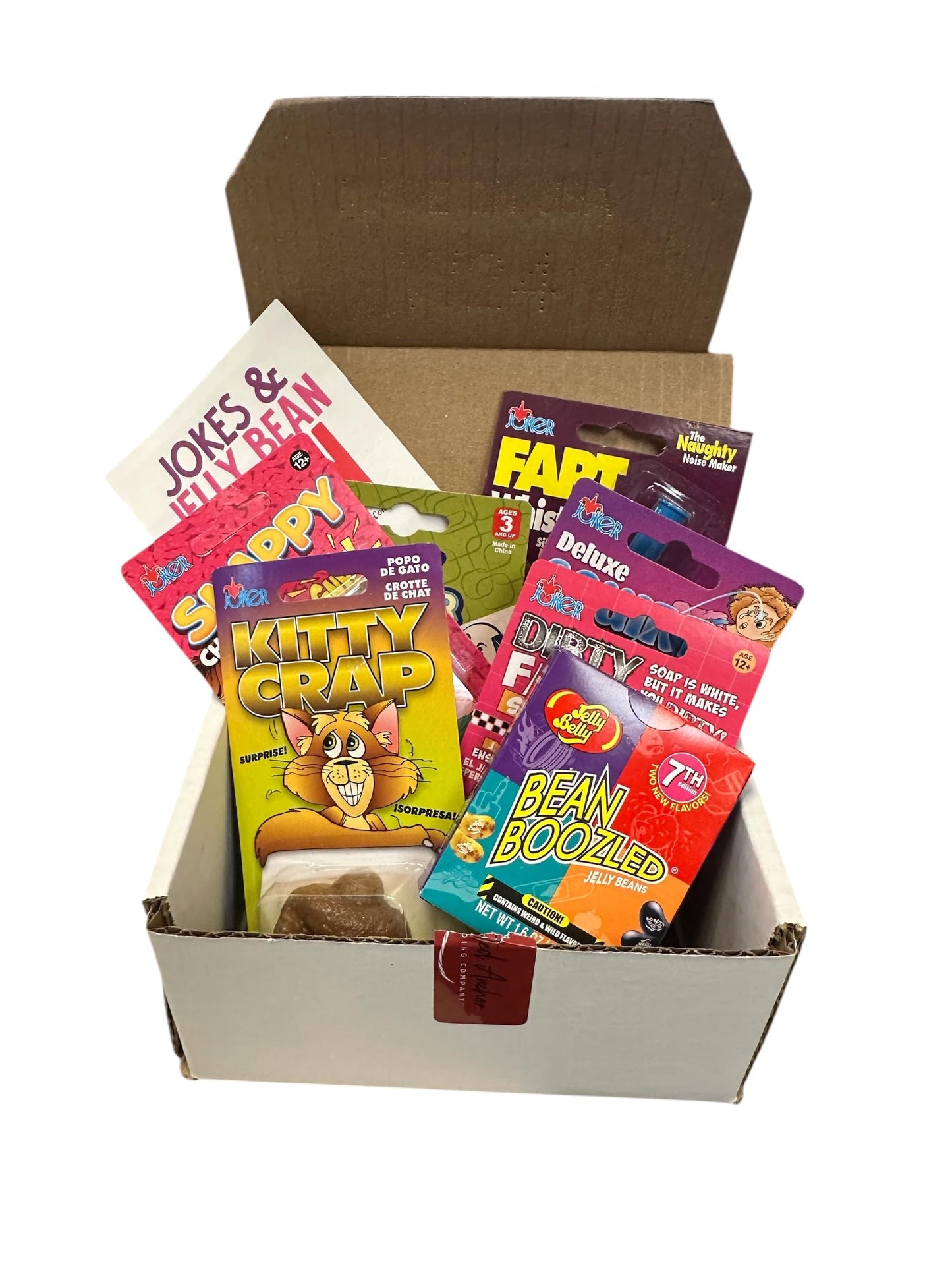 7 Pc Practical Joke Gift Set for Kids w Joke Jelly Beans, Gag Gifts, Prank Jokes & Free Brochure - Great Birthday Party Favor, Stocking Stuffer, Christmas Gift For Boys & more! Comes in gift box!