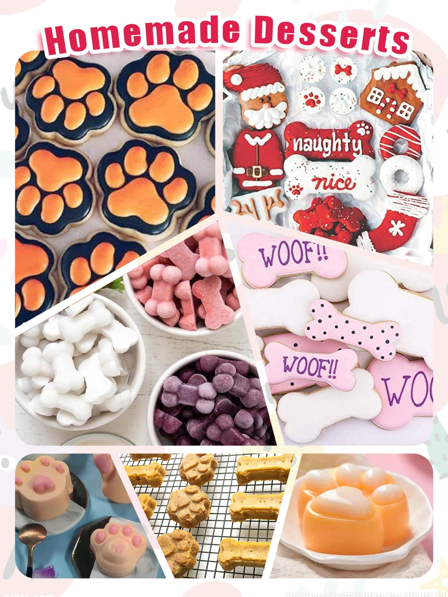 RUGVOMWM Homemade Silicone Dog Treat Molds - Dog Treat Cookie Cutters - Dog Treat Recipes Card, Food Grade Silicone Molds for Candy and Dog Ice Cubs - Set of 15