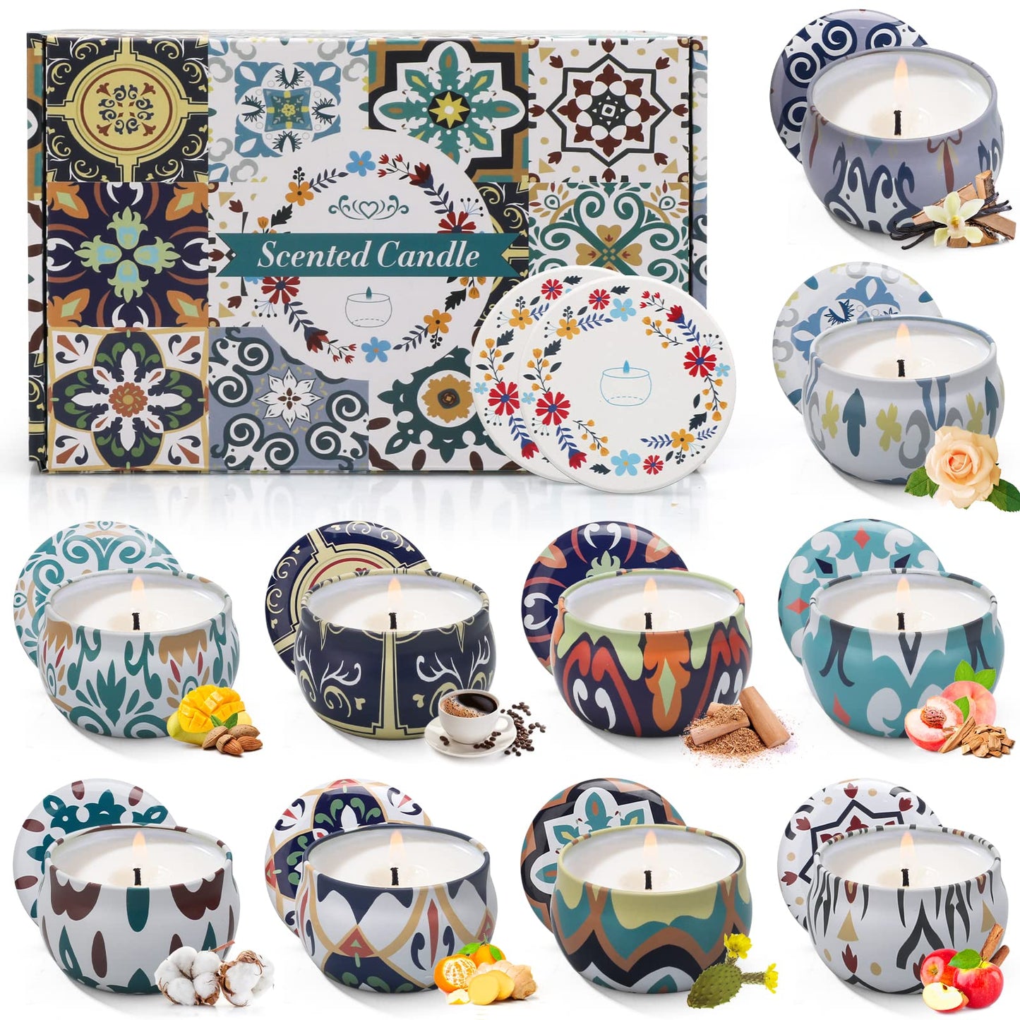 Scented Candles Gift Set,10 Pack Candles for Home Scented,250 Hour Long Lasting Soy Candle with Two Coasters, Birthday Gifts for Women, Aromatherapy Candle for Stress Relief, Relaxation, Bath, Yoga