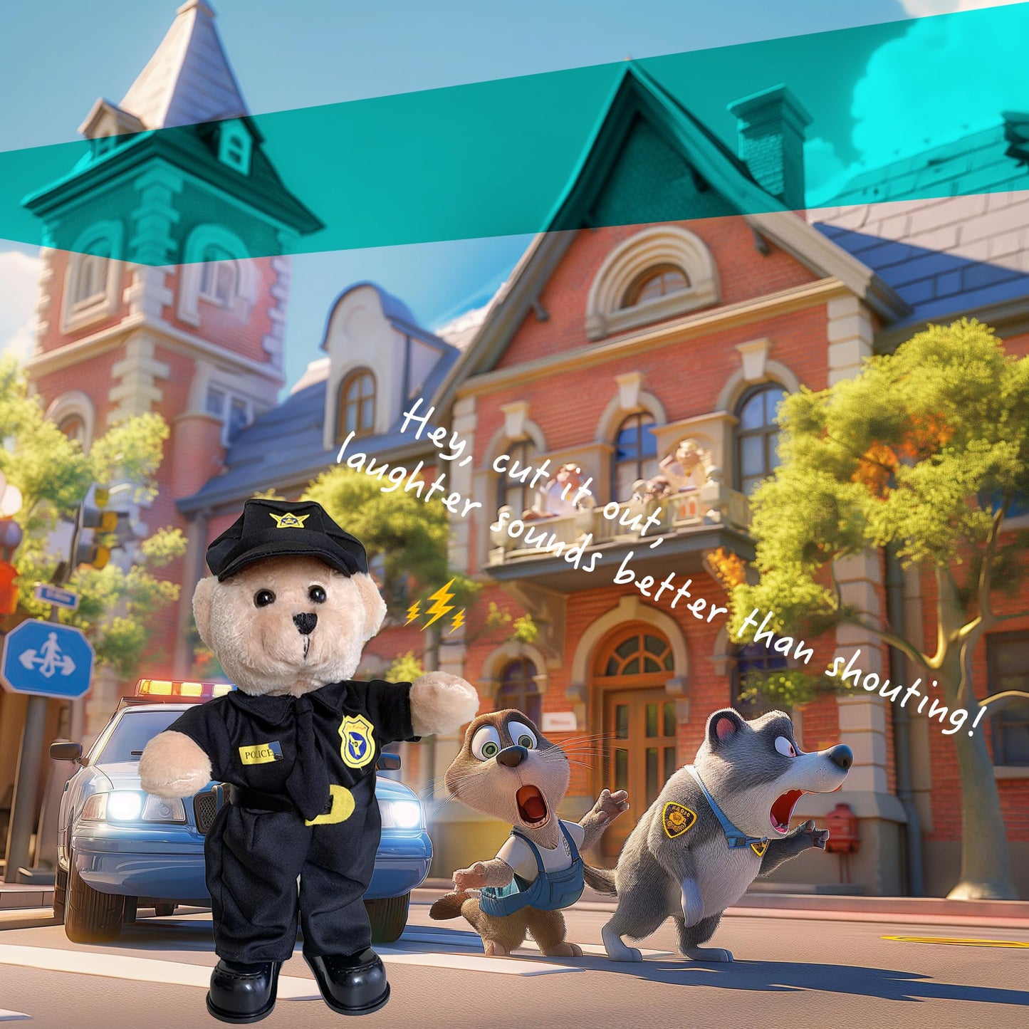 Singing Dancing Police Teddy Bear Playing Bad Boys What You Gonna DO Song – Musical Interactive Stuffed Animal Plush Cop Toy for Kids Adults, 14”