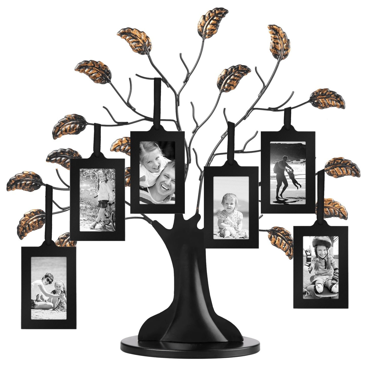 Americanflat Family Tree Picture Frame - Includes 6 Hanging 2x3 Picture Frames - Adjustable Ribbon Tassels - Ideal as Mother’s Day Gifts, Birthday Gifts, or Christmas Decor - Black and Bronze