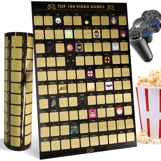 Enno Vatti Top 100 Video Games Bucket List Scratch Poster - Modern Design Scratch Off Cards - Fresh Illustrations of 100 Bucket List for Video Game Enthusiasts - Gift for Video Game Lovers