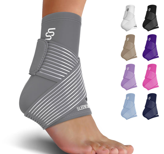 Sleeve Stars Ankle Brace for Sprained Ankle, Plantar Fasciitis Relief Achilles Tendonitis Brace, Ankle Support for Women & Men with Strap, Heel Protector Wrap for Pain & Compression (Single/Gray)