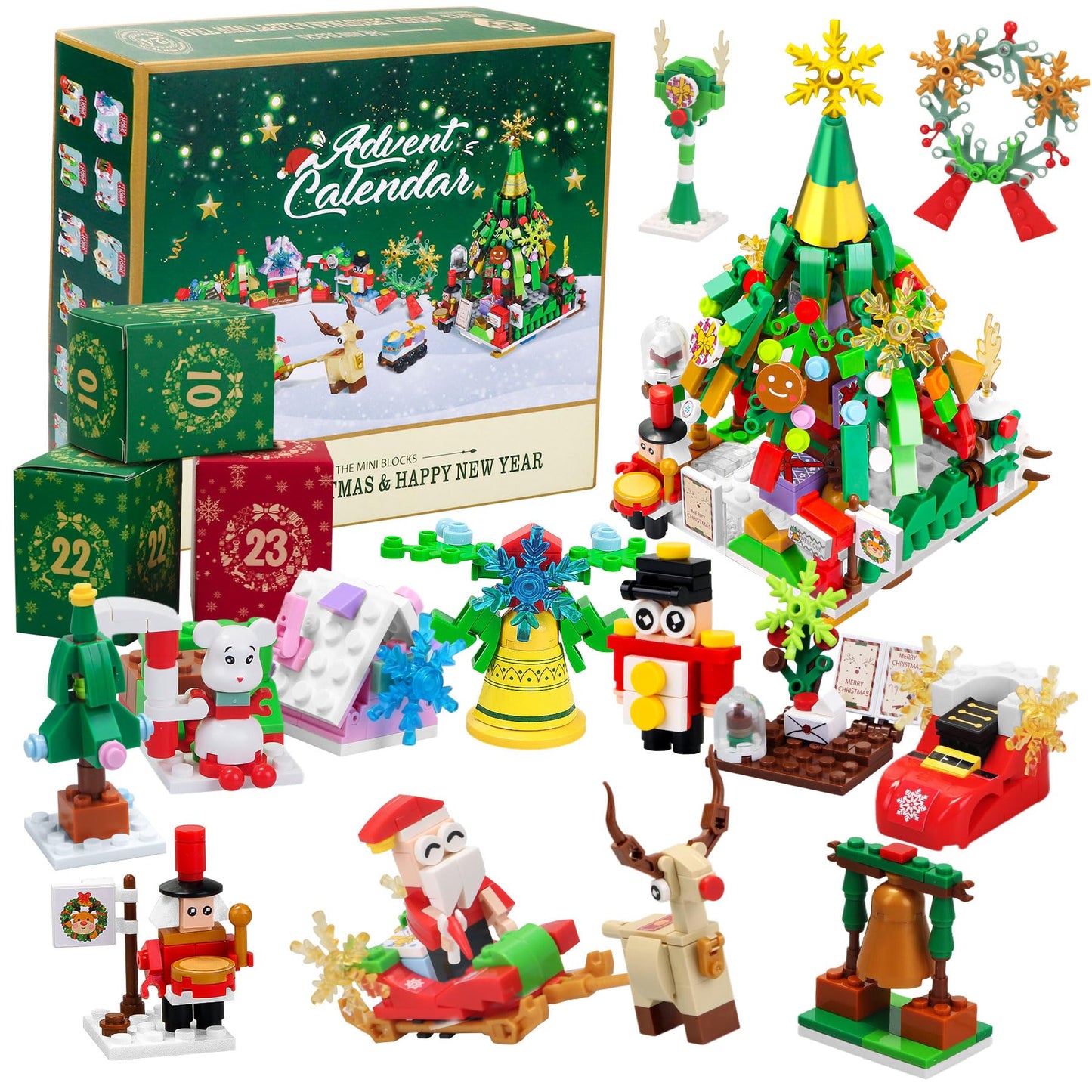 Advent Calendar 2025 Christmas Tree and Street Building Blocks Set for Toddler Kids Teen Adults, 24 Days 12-in-1 Christmas Countdown Advent Calendars for Boys Girls Women Men Holiday Gift Ideas