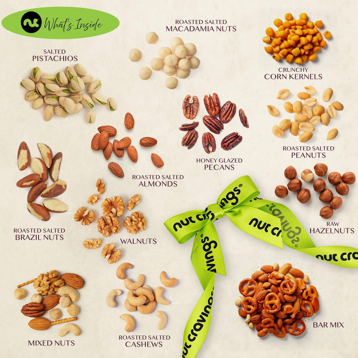 NUT CRAVINGS - Mixed Nuts Gift Basket in Reusable Wooden Tray + Heart Ribbon (12 Assortments) Food Arrangement, Healthy Snack Care Package, Food Assortments