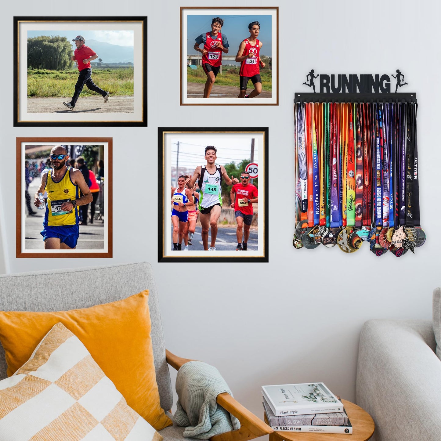 Goutoports Medal Holder Display Hanger Rack Frame for Sport Race Runner-Running Medal Hanger Display-Sturdy Black Steel Metal Over 60 Medals Easy to Install-HOL38
