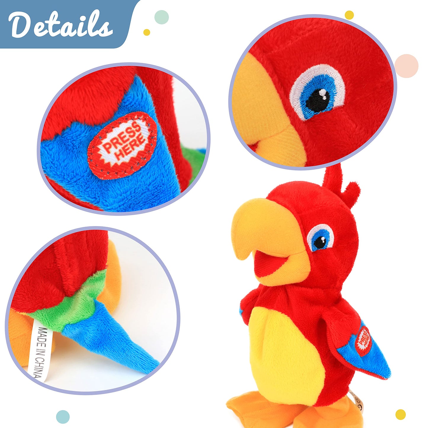 Hopearl Talking Parrot Repeats What You Say Walking Electric Interactive Animated Toy Speaking Plush Buddy Birthday Festival for Toddlers Birthday, 8''