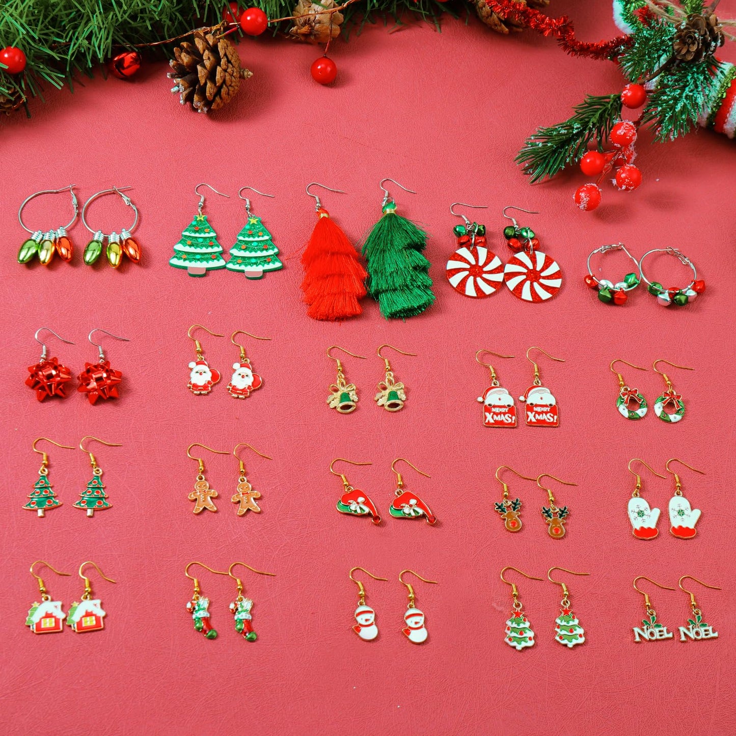 Gushu 70 Pairs Christmas Earrings for Women Girls, Bulk Christmas Gift Holiday Dangle Earrings Cute Xmas Stud Earrings Set Christmas Party Jewelry Gifts