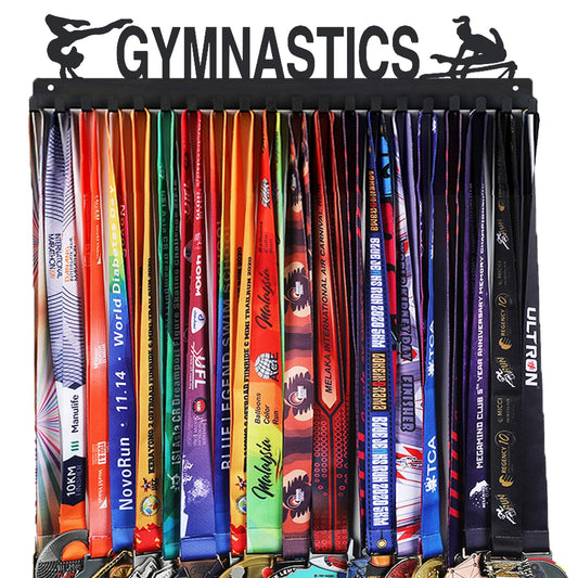 Goutoports Medal Wall Hanger Display - Gymnastics Girls - Award Plaques Rack for Sports - Black Steel Metal Holder With 20 Hooks Hold Up 60 Medals Easy to Install