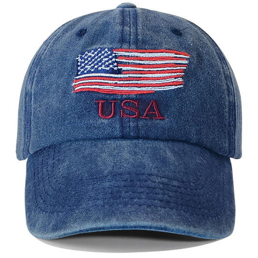 USA Hat for 4th of July Accessories, Embroidery American Flag Hat for Men Women Vintage Adjustable Washed Patriotic Hat Navy Blue