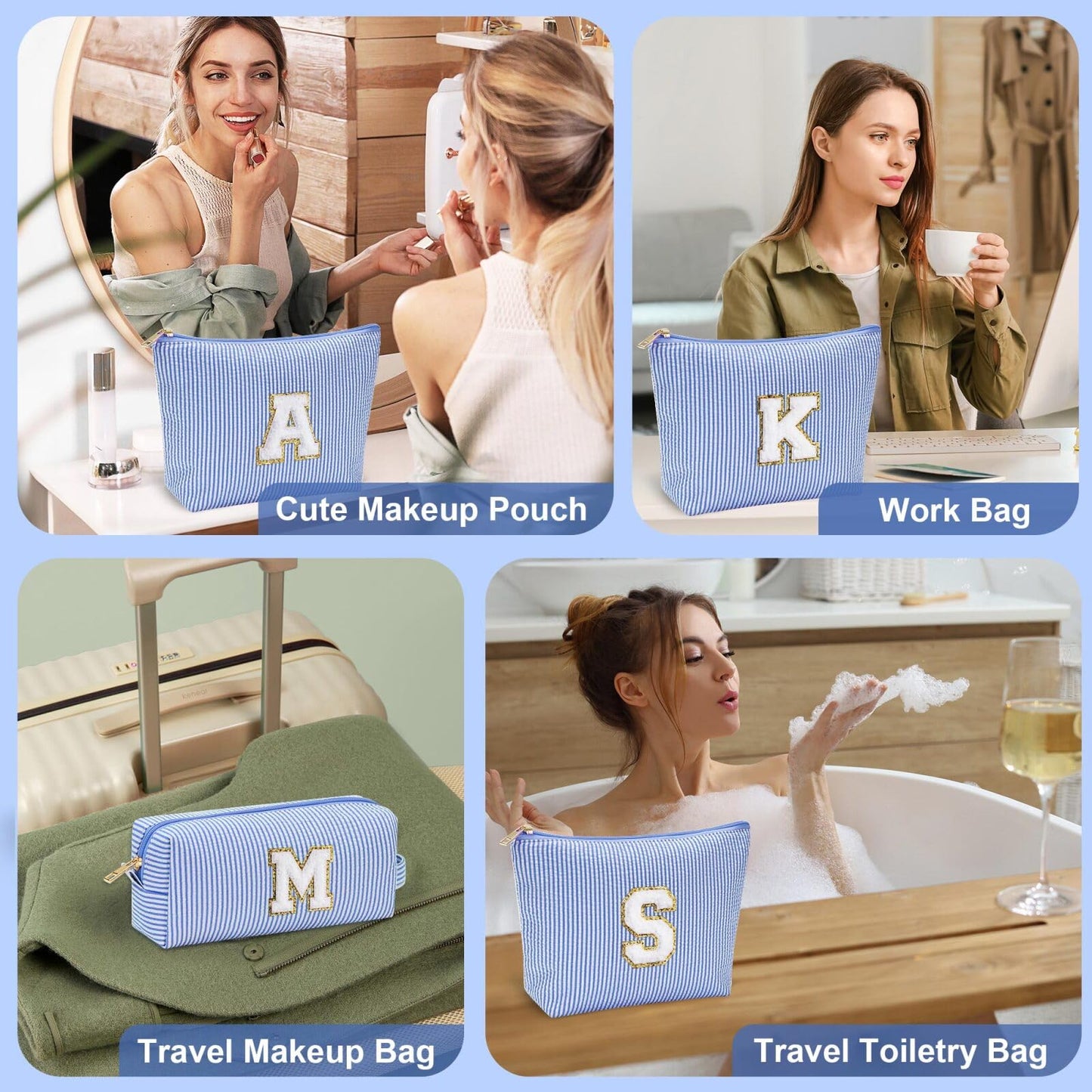 YOOLIFE Birthday Gifts for 3 4 5 6 7 8 9 10 11 12 13 Year Old Girls | Monogram Makeup Bag | Makeup Pouch | Stocking Stuffers for Girls | Birthday Gifts for Girls | Teen Girl Daughter Sister Gifts S