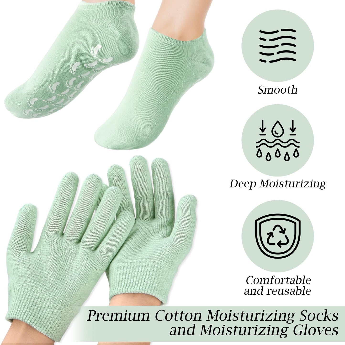 Piriuuo Moisturizing Gloves and Socks, Gel Spa Moisturizing Therapy Sock ＆ Glove Hand Masks Moisturizing Glove Gel Gloves for Dry Hands Soften Repairing Dry Cracked Hands Feet Skin Care(Green)