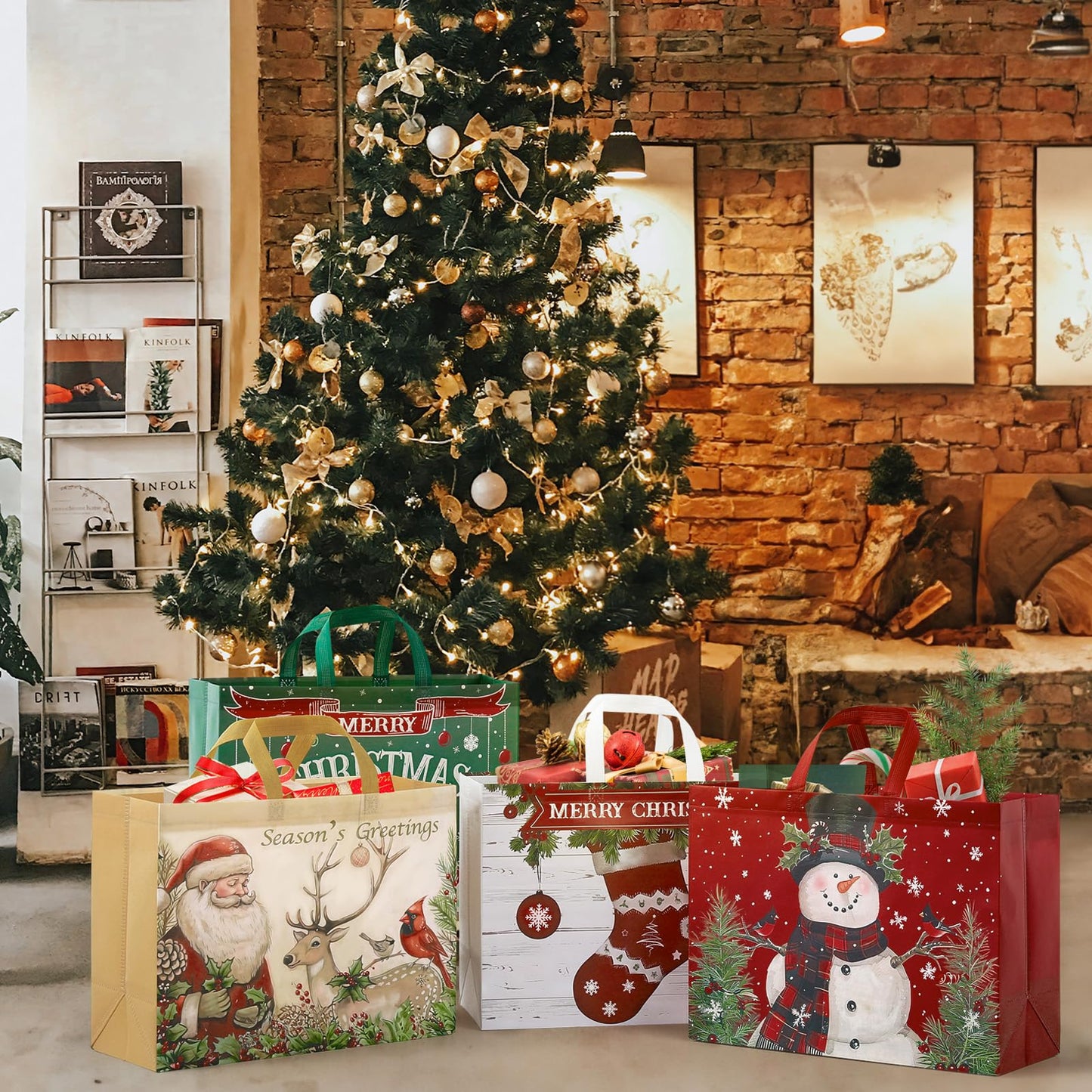 STYPOP 12 Pack 17" Extra Large Christmas Gift Bags, Reusable Non-Woven Christmas Tote Bags with Handles, Perfect for Gift Wrap/Party Favor Supplies, 16.9 * 12.6 * 6.8"