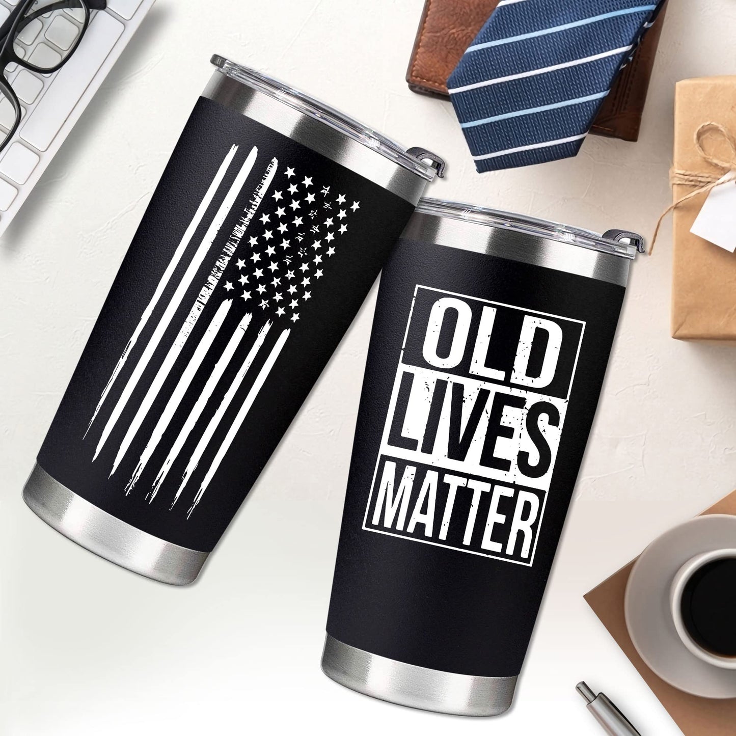 VIWIS 30th, 40th, 50th and 60th Birthday Gifts for Men, Dad from Son, Daughter, Wife - Gag Gifts For Men, Grandpa - Cool Old Man Gift, Old Lives Matter Tumbler 20oz - Funny Christmas Gifts