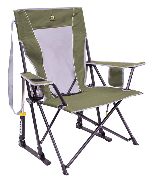 GCI Outdoor Comfort Pro Rocker Camping Chair | Portable Folding Rocking Chair with Durable Armrests & Drink Holder — Loden Green