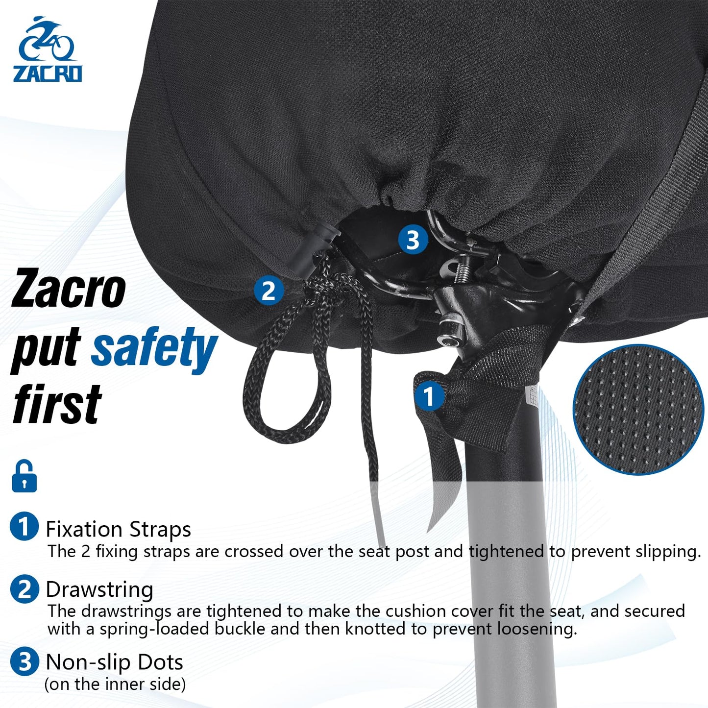 Zacro Bike Seat Cushion - Padded Gel Bike Seat Cover, Compatible with Peloton, Adjustable for Men & Womens Comfort on Stationary Exercise, Mountain and Road Bicycle Seats