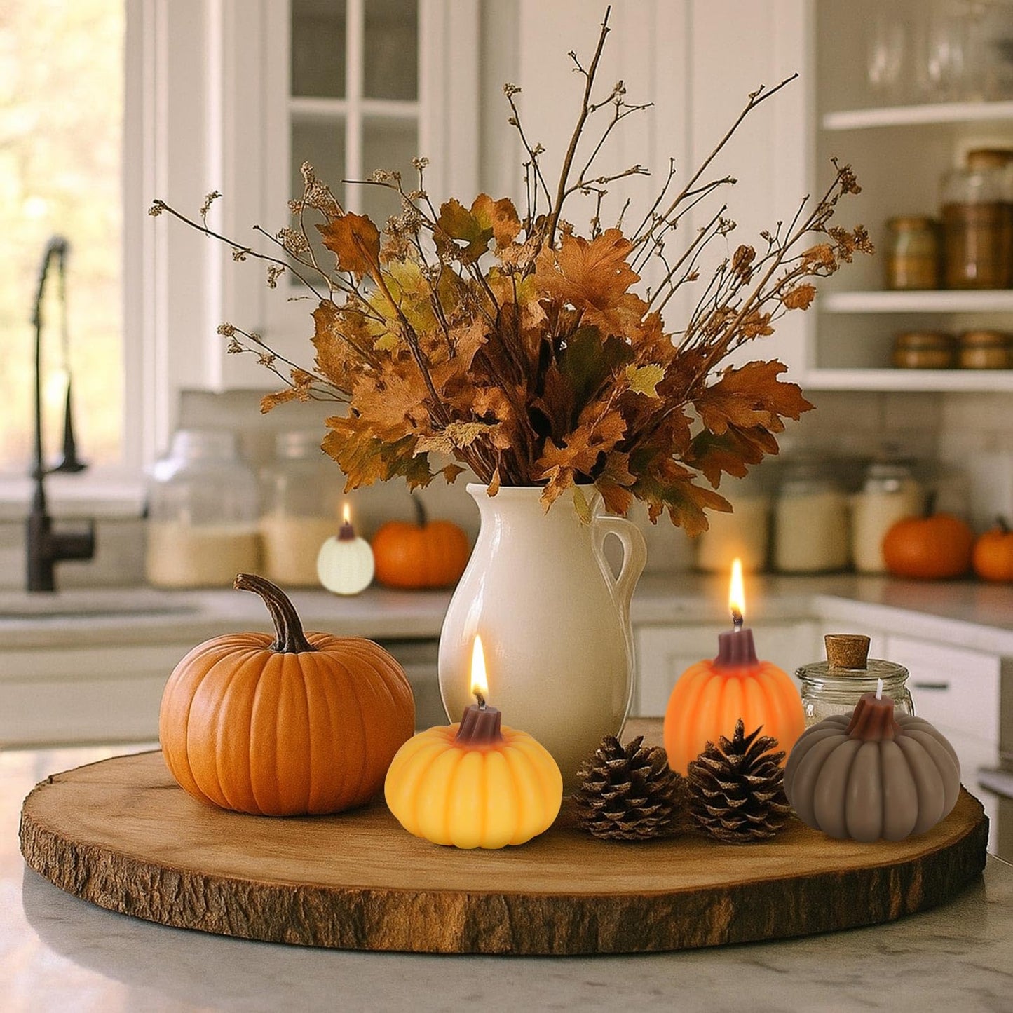 Lanpn Fall Scented Candles Gift Set 8 Pack, Pumpkin Shaped Spice Candle, Thanksgiving Aromatherapy Candles, Orange Soy Wax Votive Tea Lights, Autumn Home Farmhouse Table Decor Tabletop Centerpiece